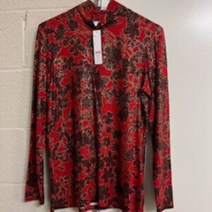 Chico's touch of cool floral foil layering tee long sleeve shirt size 0 NWT